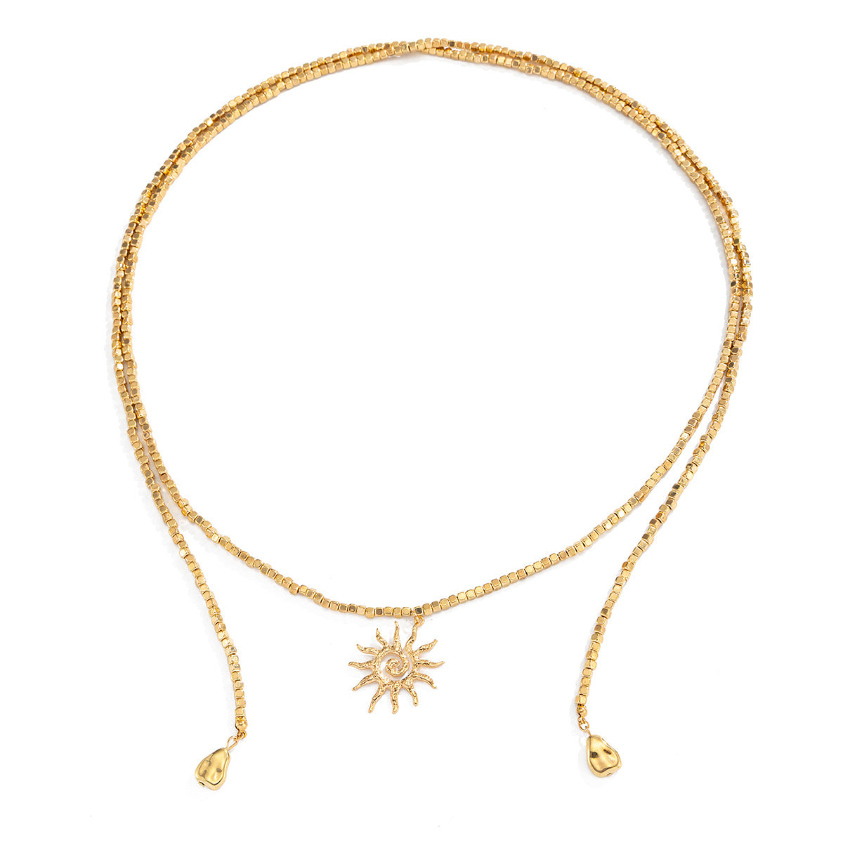Sweet Geometric Square Floral Plated Resin Beaded Necklace with Zinc Alloy Pendant for Women