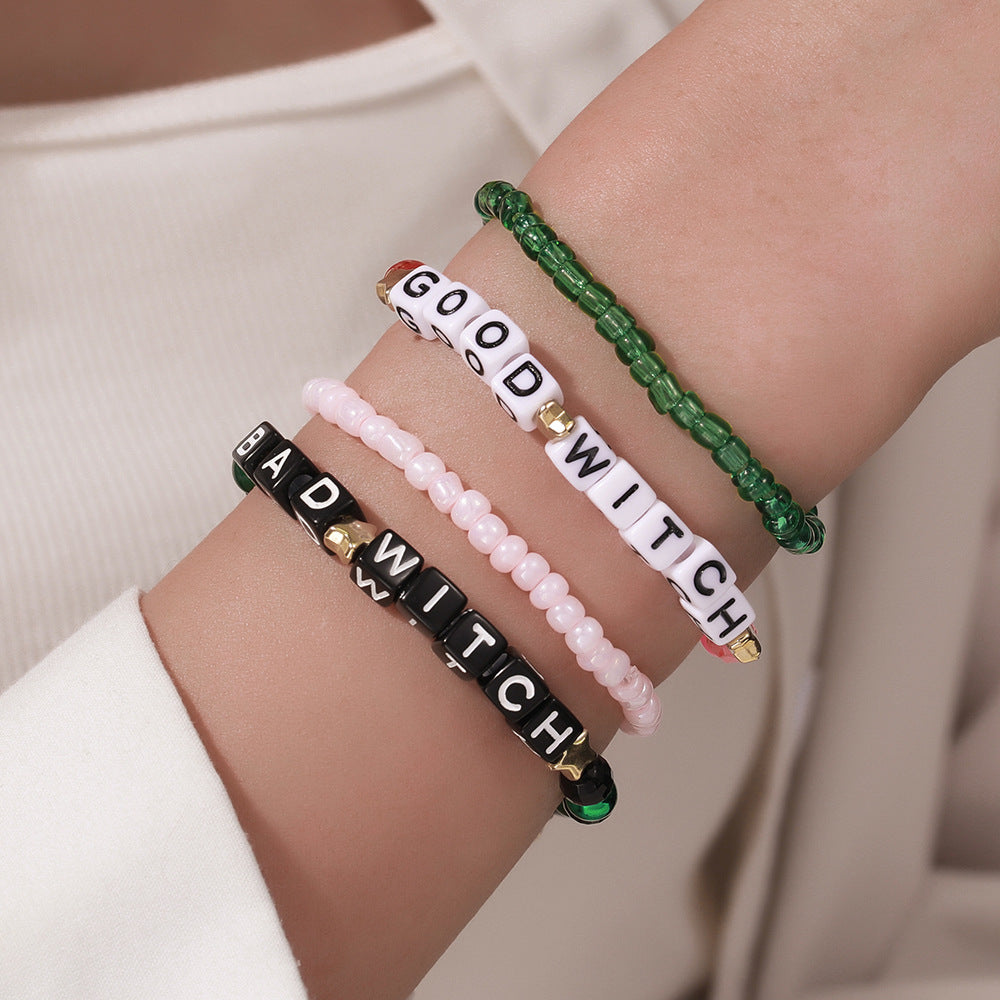 Streetwear Handmade Acrylic Letter Beaded Bracelet Unisex