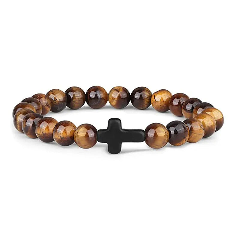 Minimalist Geometric Tiger Eye Turquoise Obsidian Beaded Bracelet Unisex Handmade Jewelry