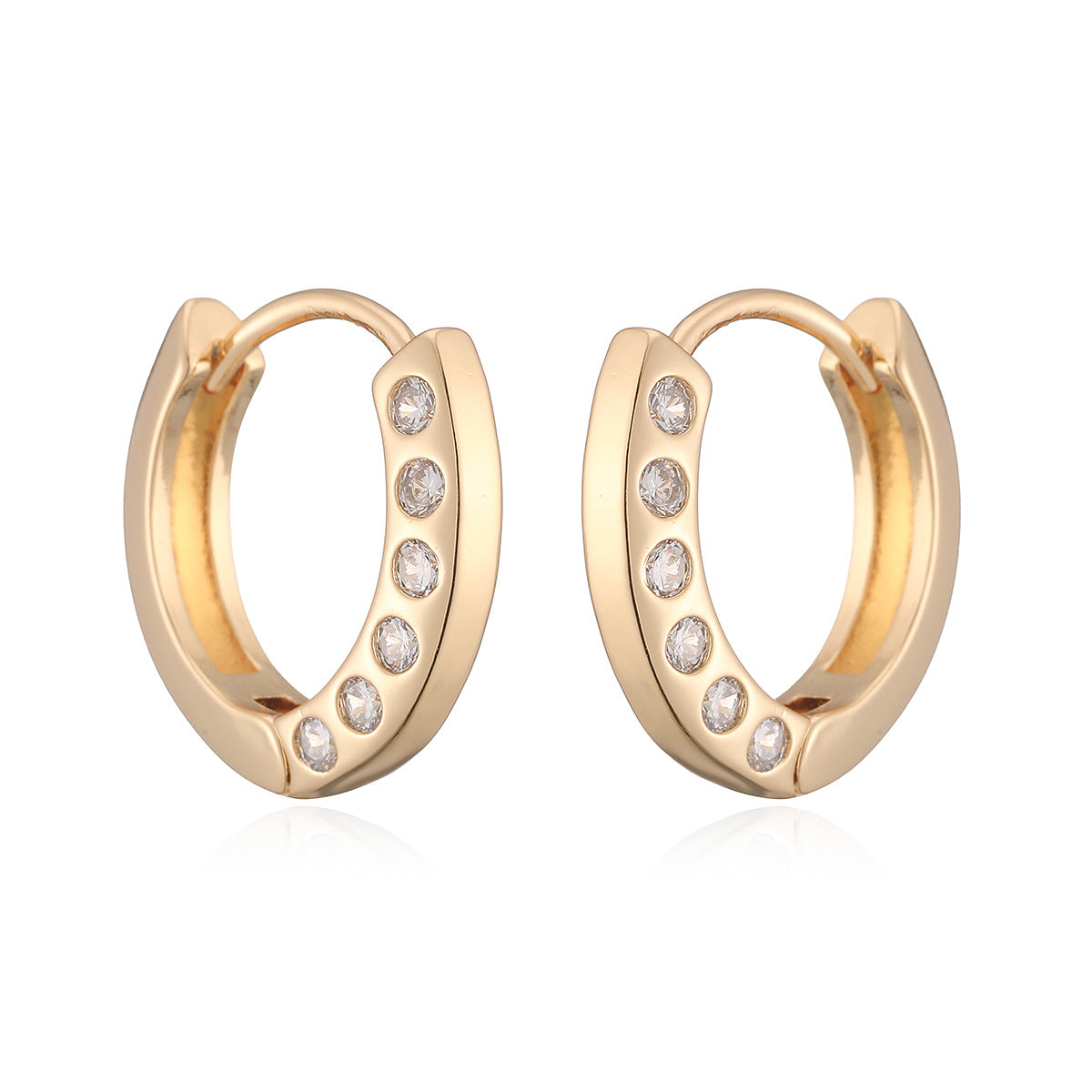 Minimalist 18K Gold Plated Brass Geometric Hoop Earrings with Cubic Zirconia for Women