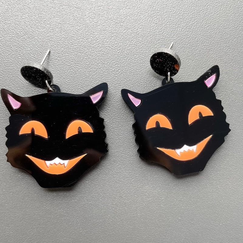 Orecchini a perno in acrilico con gatto nero di Halloween, fantasma, teschio, labbra di zucca e lingua