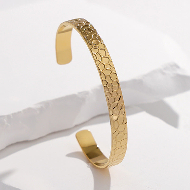 Adjustable Titanium Steel Bracelet for Women with Geometric Line Design Electroplated Finish Statement Cuff