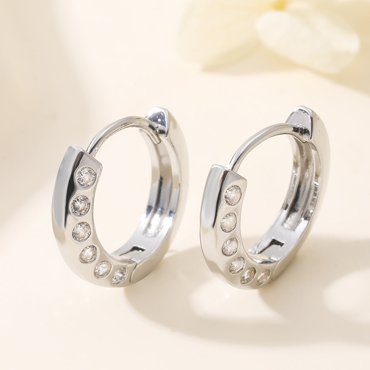 Minimalist 18K Gold Plated Brass Geometric Hoop Earrings with Cubic Zirconia for Women