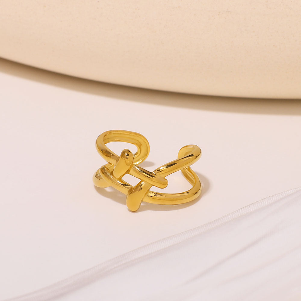 Anello Regolabile Minimalista Geometrico Interbloccato in Acciaio Inox con Finitura Placcata