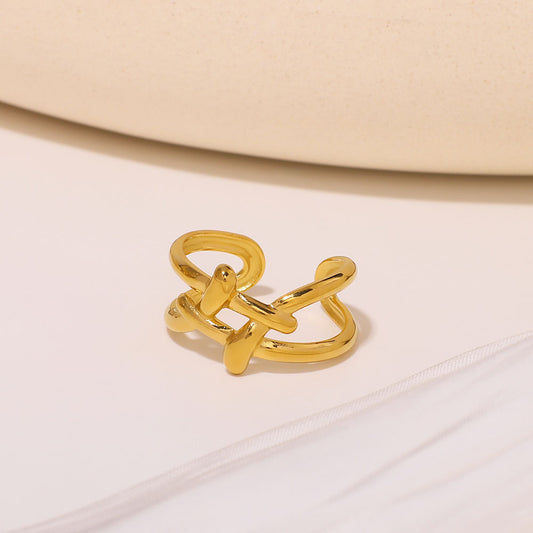 Minimalist Geometric Interlocking Line Stainless Steel Adjustable Ring with Plated Finish