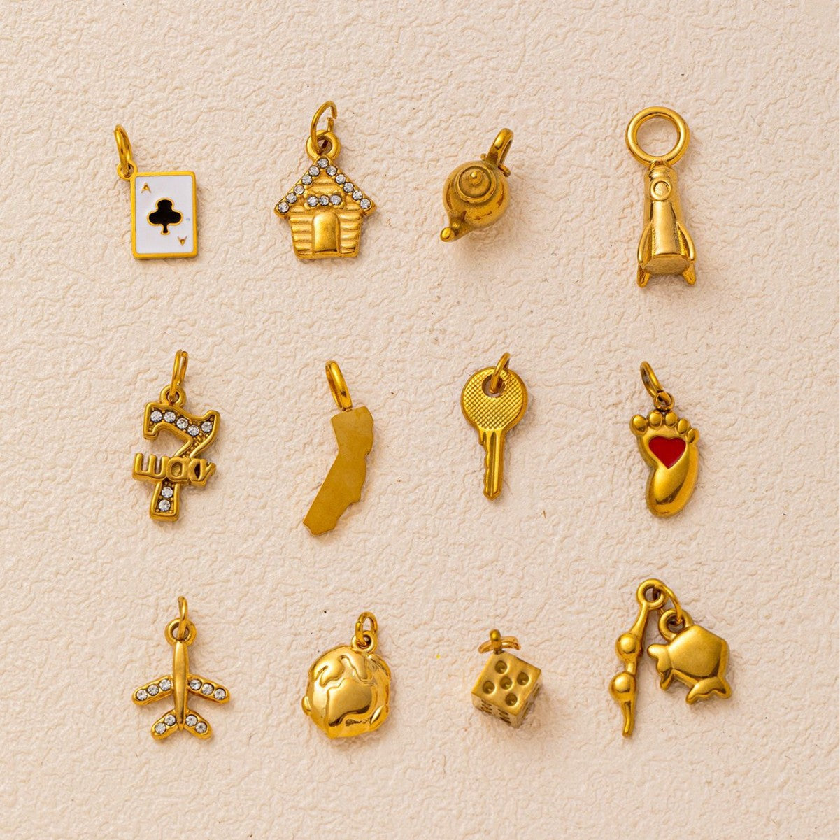 Vintage 18K Gold Plated Stainless Steel House Key Charm Bar