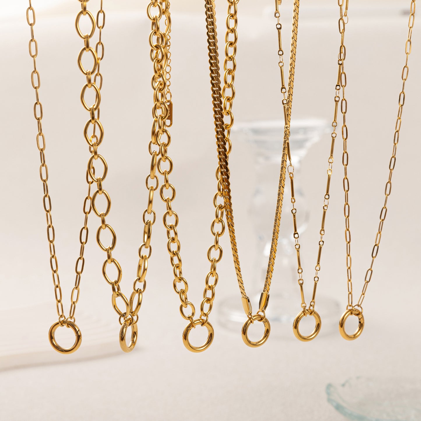 Elegant Geometric 18K Gold Plated Titanium Steel Snake Chain Necklace for Women DIY Charm Bar