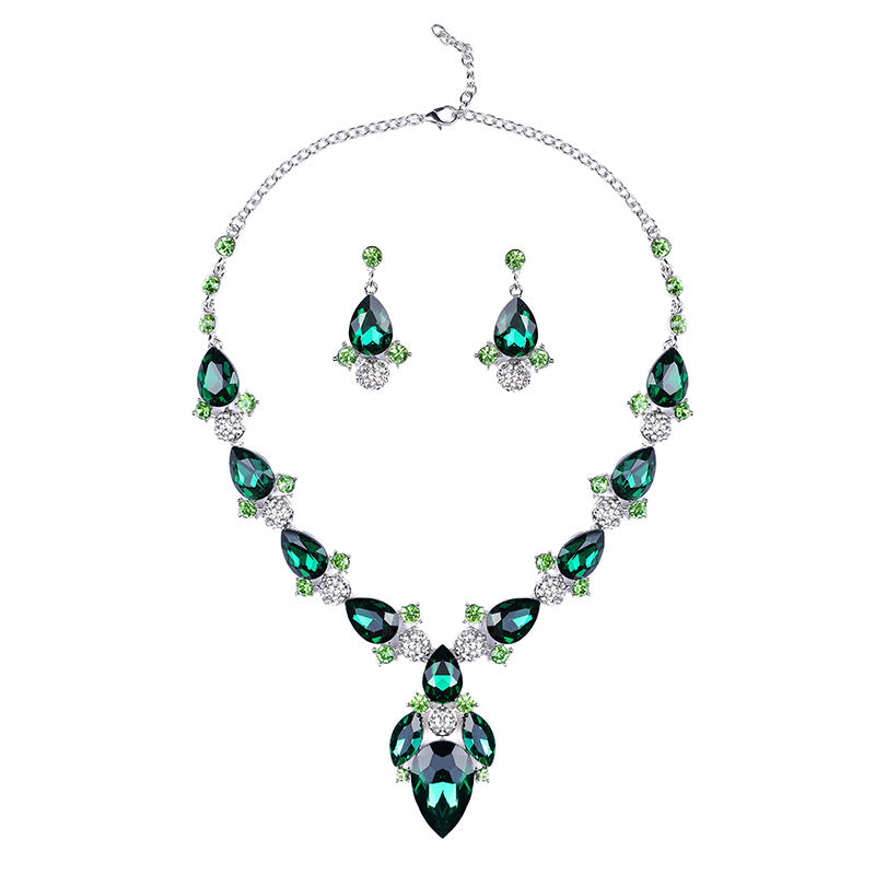 Original Design Heart-Shaped Rhinestone-Set Alloy Necklace and Earrings Set with Bubble, Circle, and Dot Stud Details for Women