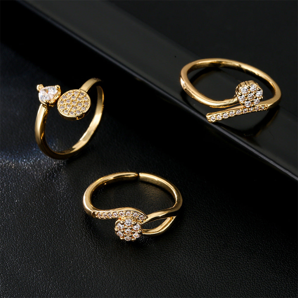 Minimalist Geometric Brass Ring with Micro-Inlaid Cubic Zirconia and Gold Plated Finish for Women
