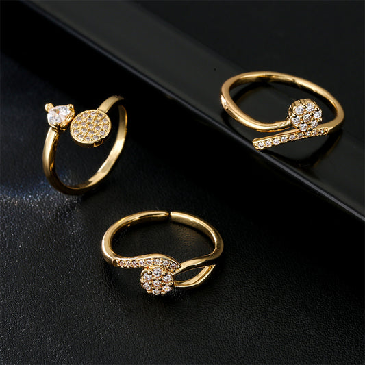 Minimalist Geometric Brass Ring with Micro-Inlaid Cubic Zirconia and Gold Plated Finish for Women
