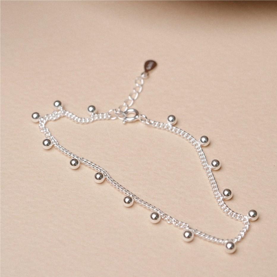 Minimalist Sweet 925 Sterling Silver Round Geometric Ball Chain Bracelet