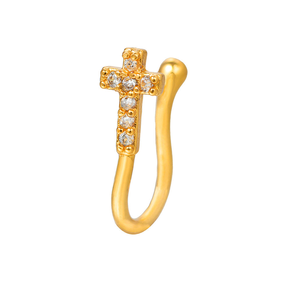 Minimalist Star Geometric Brass Cubic Zirconia Fake Nose Ring for Women
