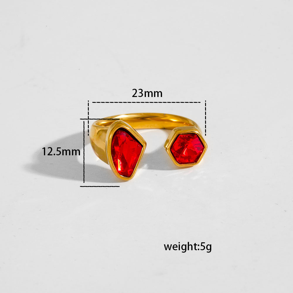 Anillo Ajustable de Acero Inoxidable con Diseño Geométrico Minimalista, Acabado Galvanizado e Incrustaciones de Pedrería para Mujeres y Hombres