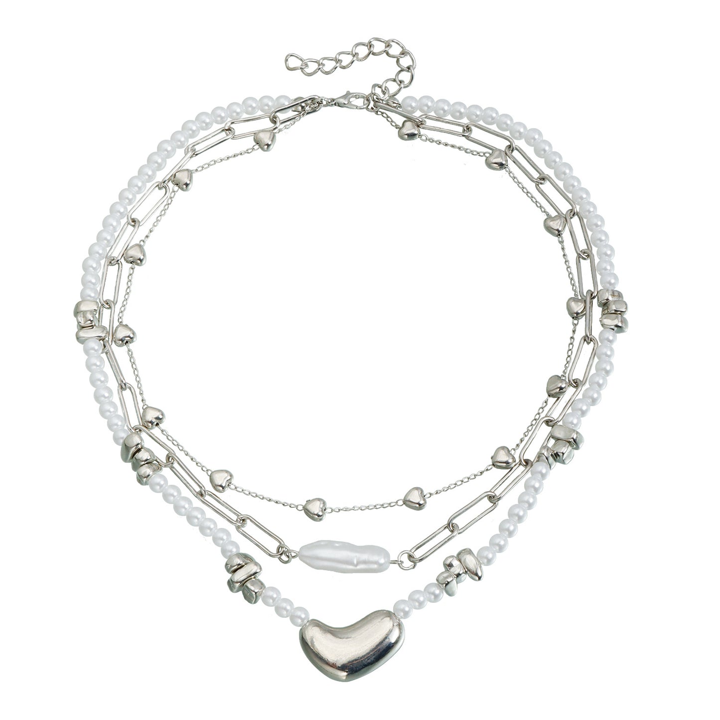 Luxury Geometric Heart Alloy Plated Necklace with Pearl Inlay for Women