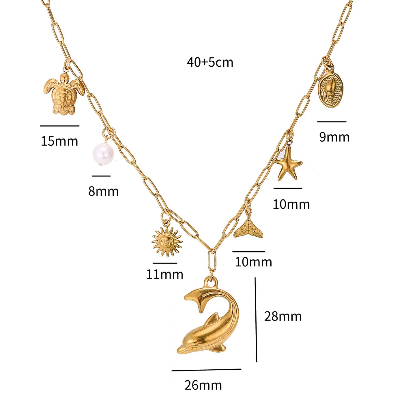 Sweet Plated Titanium Steel DIY Charm Bar Necklace with Pearl Star Animal Pendants Unisex Corn Chain 15g
