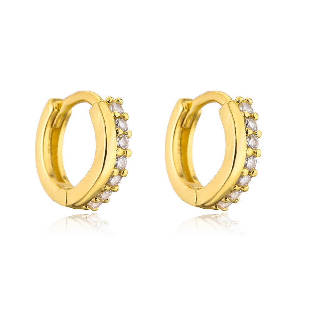 Orecchino a polsino geometrico minimalista in rame placcato oro 18 carati con zirconi da donna