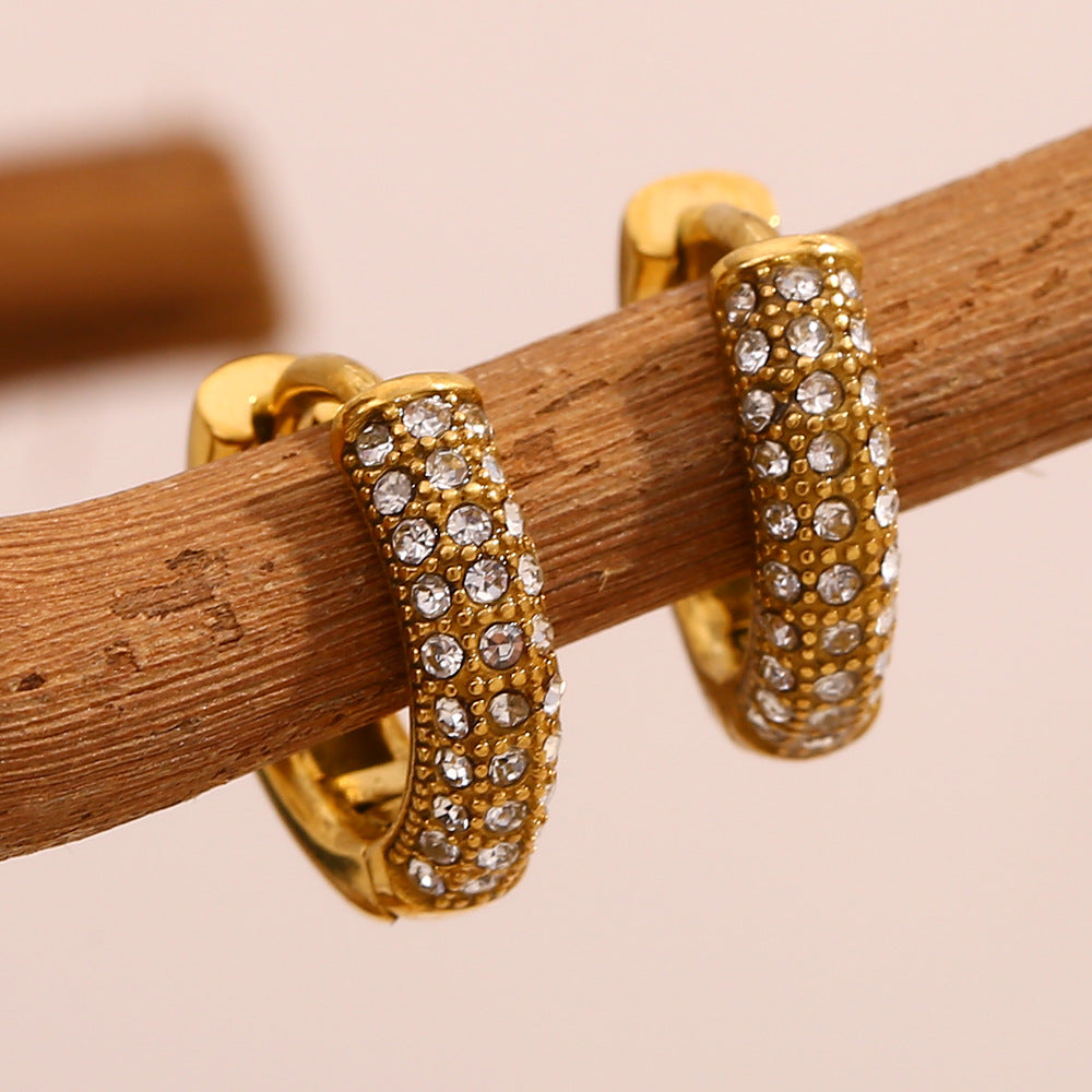 Orecchini a perno geometrici minimalisti in acciaio inossidabile con placcatura in oro 18K e accento rotondo in zirconia piena per donne
