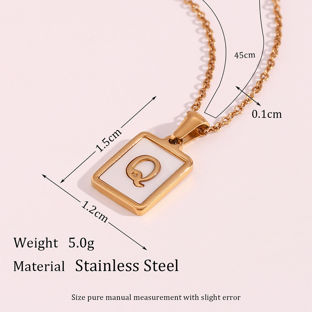 Minimalist 18K Gold Plated Square Letter Pendant Necklace Stainless Steel Shell Design for Women