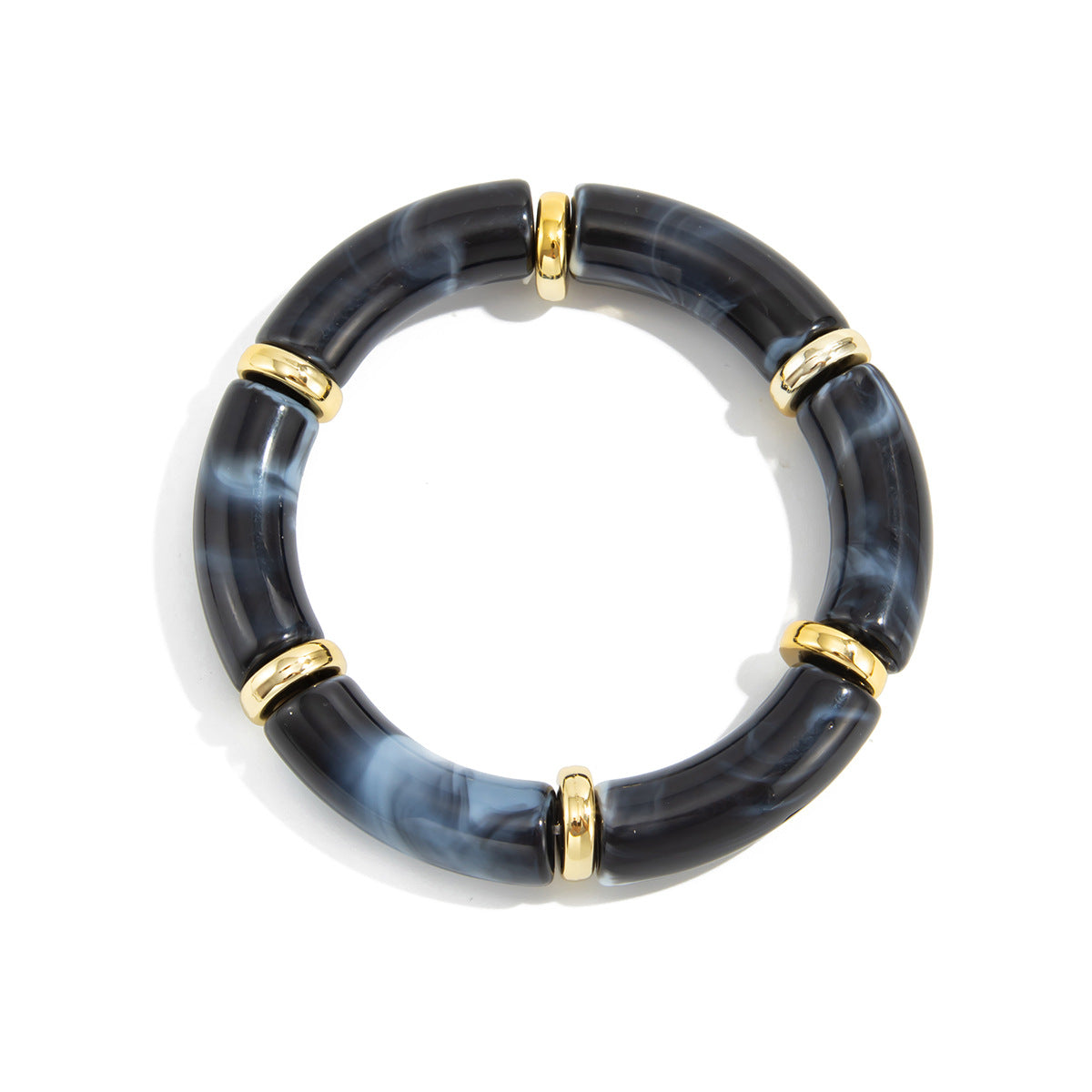 Gradient Round Geometric Resin Beaded Bracelet CCB Bamboo Joint Curved Tube Bangle