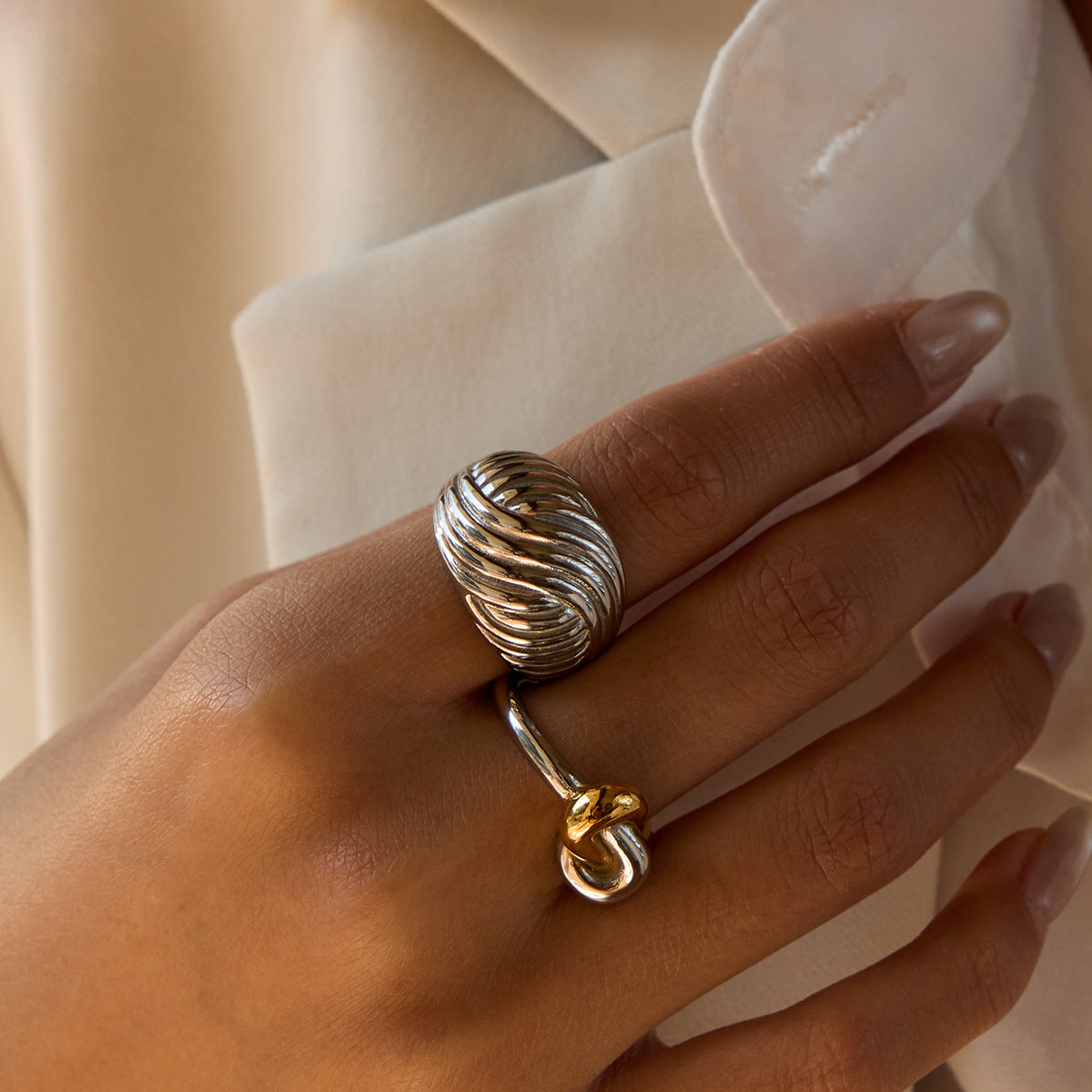 Geometric Plated Stainless Steel Ring for Women