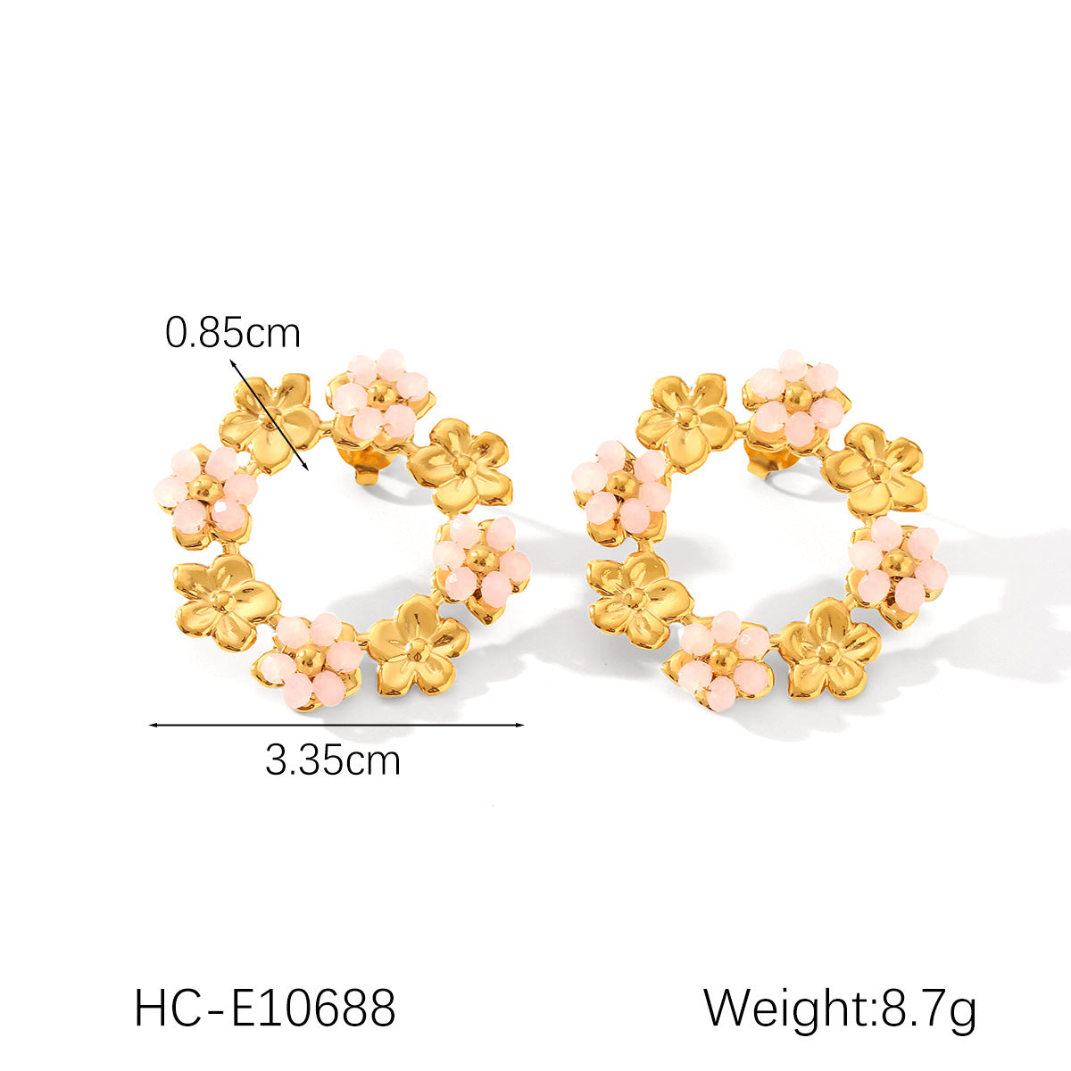 Floral Pearl Stud Earrings with Stainless Steel Hoop and 18K Gold Plating for Women