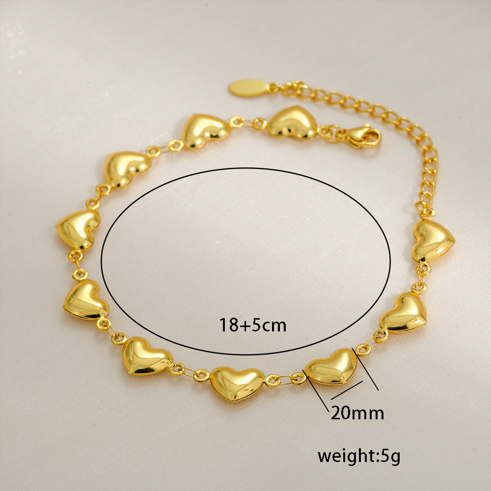 Bracciale a goccia in acciaio inossidabile cavo con conchiglia hip hop, forma a cuore geometrica a goccia d'acqua e accento a croce placcato oro