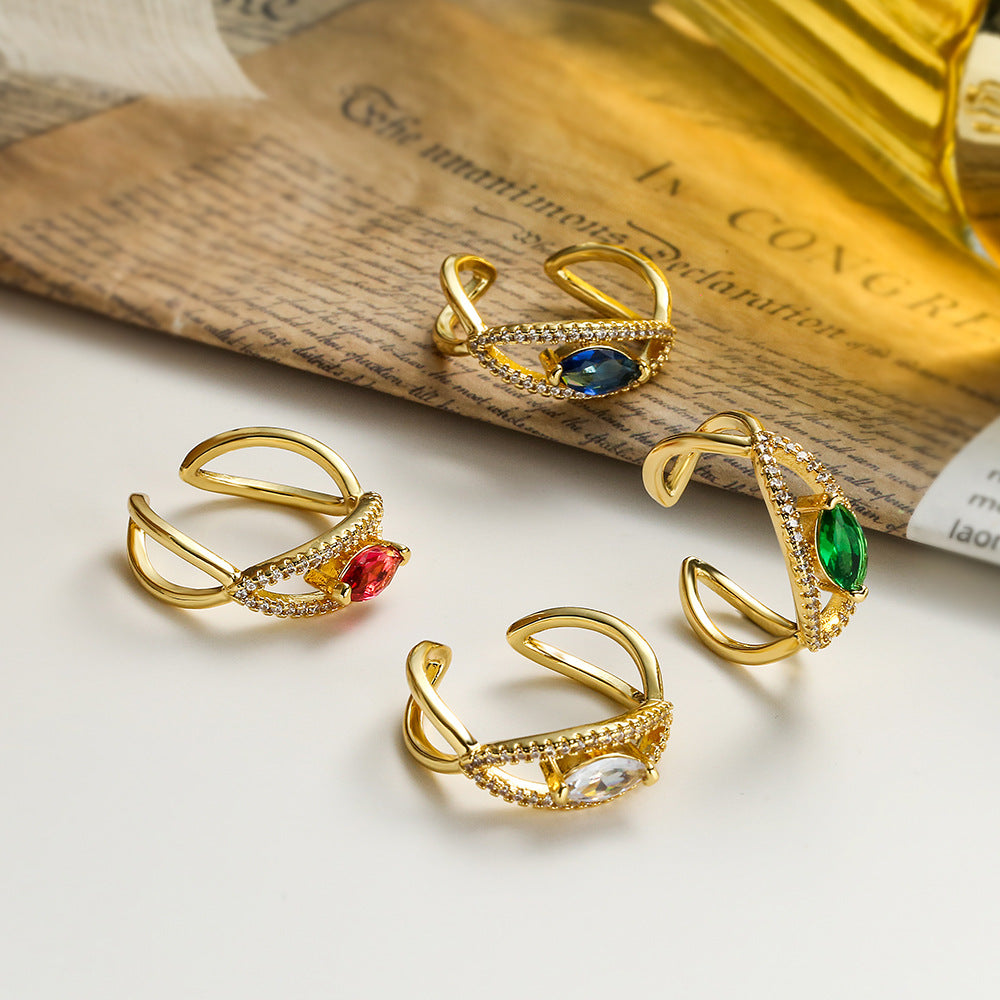 Minimalist Geometric Copper Ring with Real Gold Plating and Micro-Pave Zirconia for Women