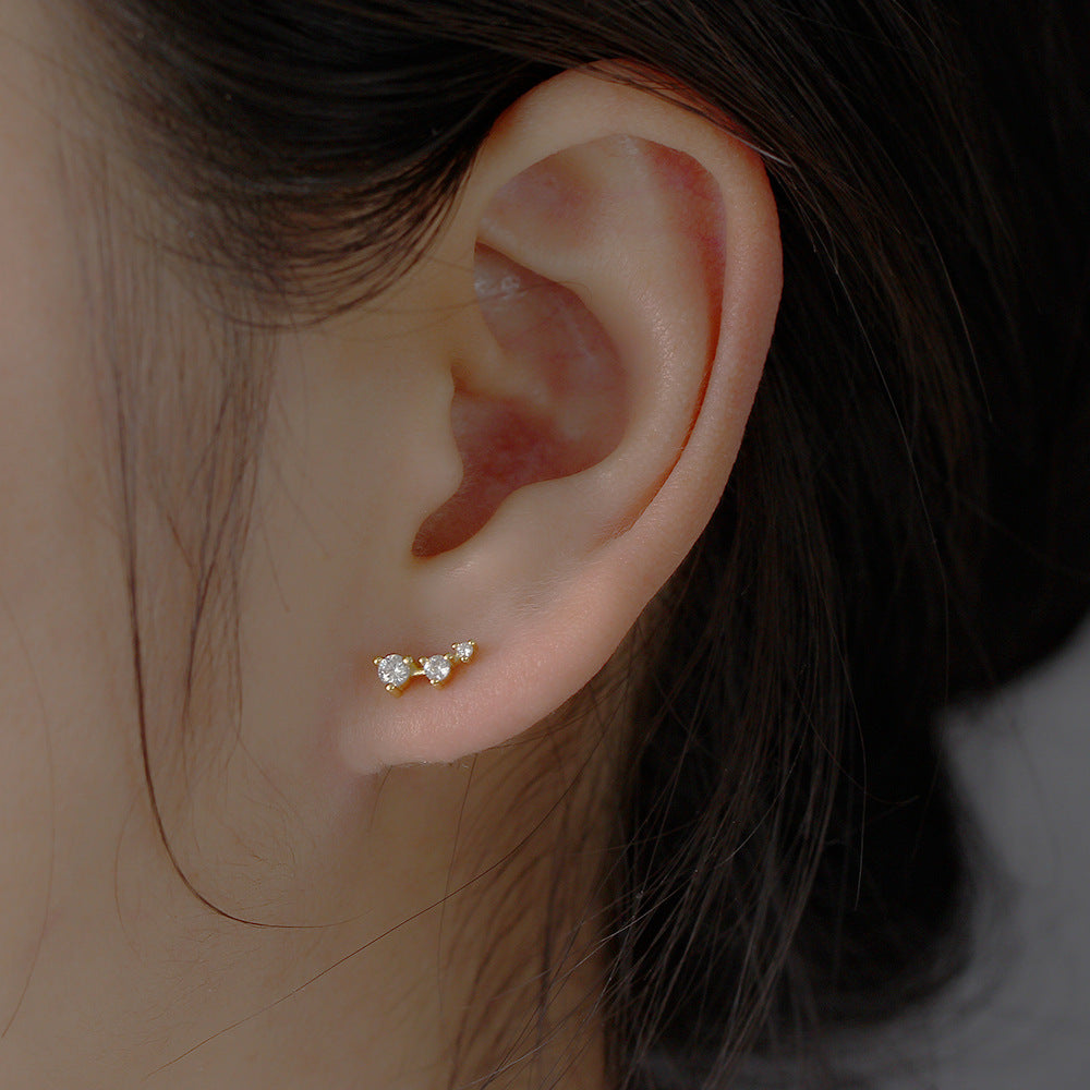 Minimalist Geometric S925 Sterling Silver Stud Earrings with Rhinestone Inlay for Women