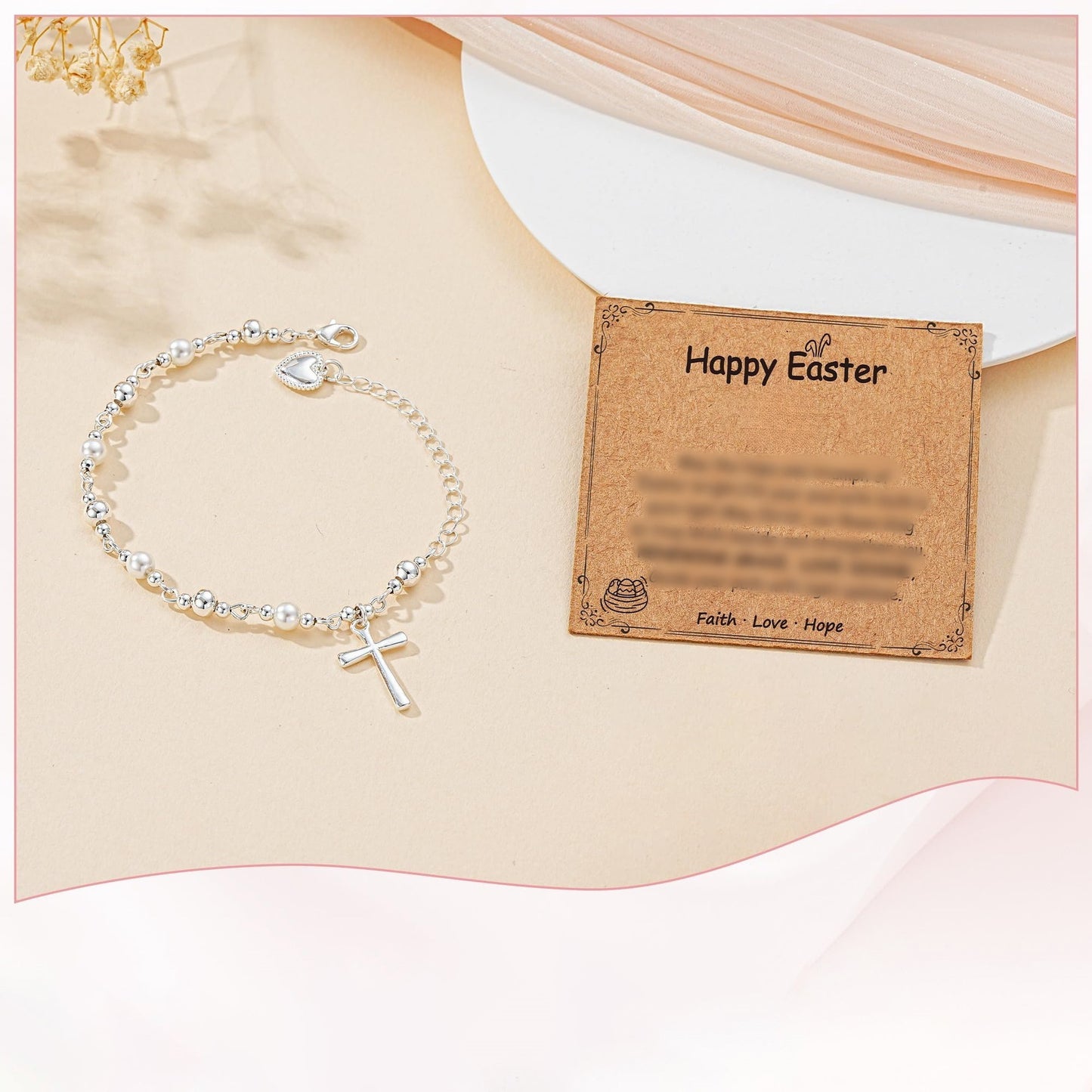 Vintage Elegant Cross Pearl Plated Stainless Steel Bracelet for Women