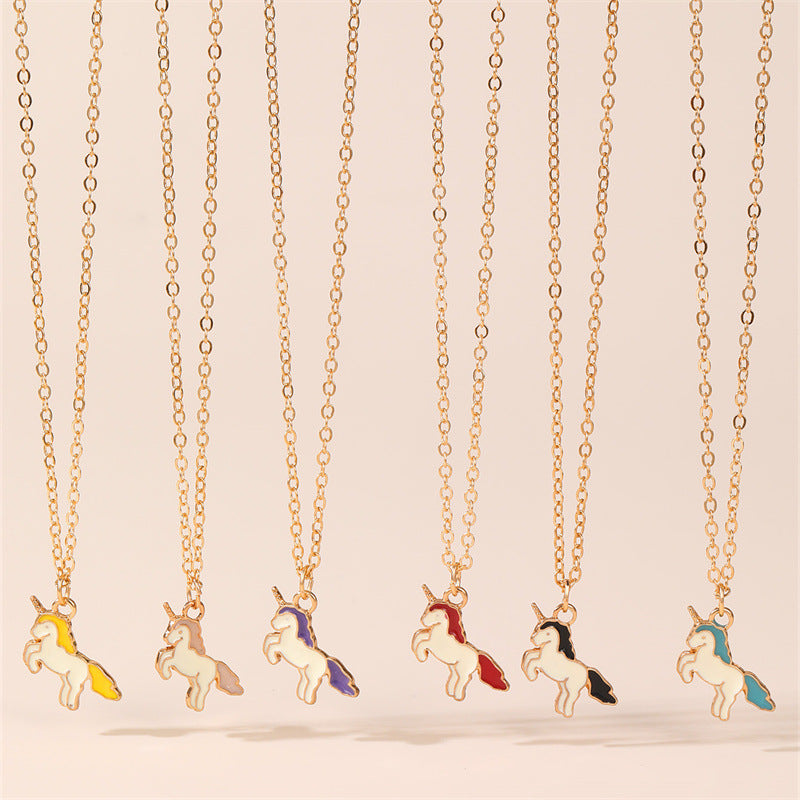 Set di Collane Minimaliste in Lega con Fiocco per Bambini con Ciondoli a Forma di Unicorno Smaltato e Cavallo Cartone Animato