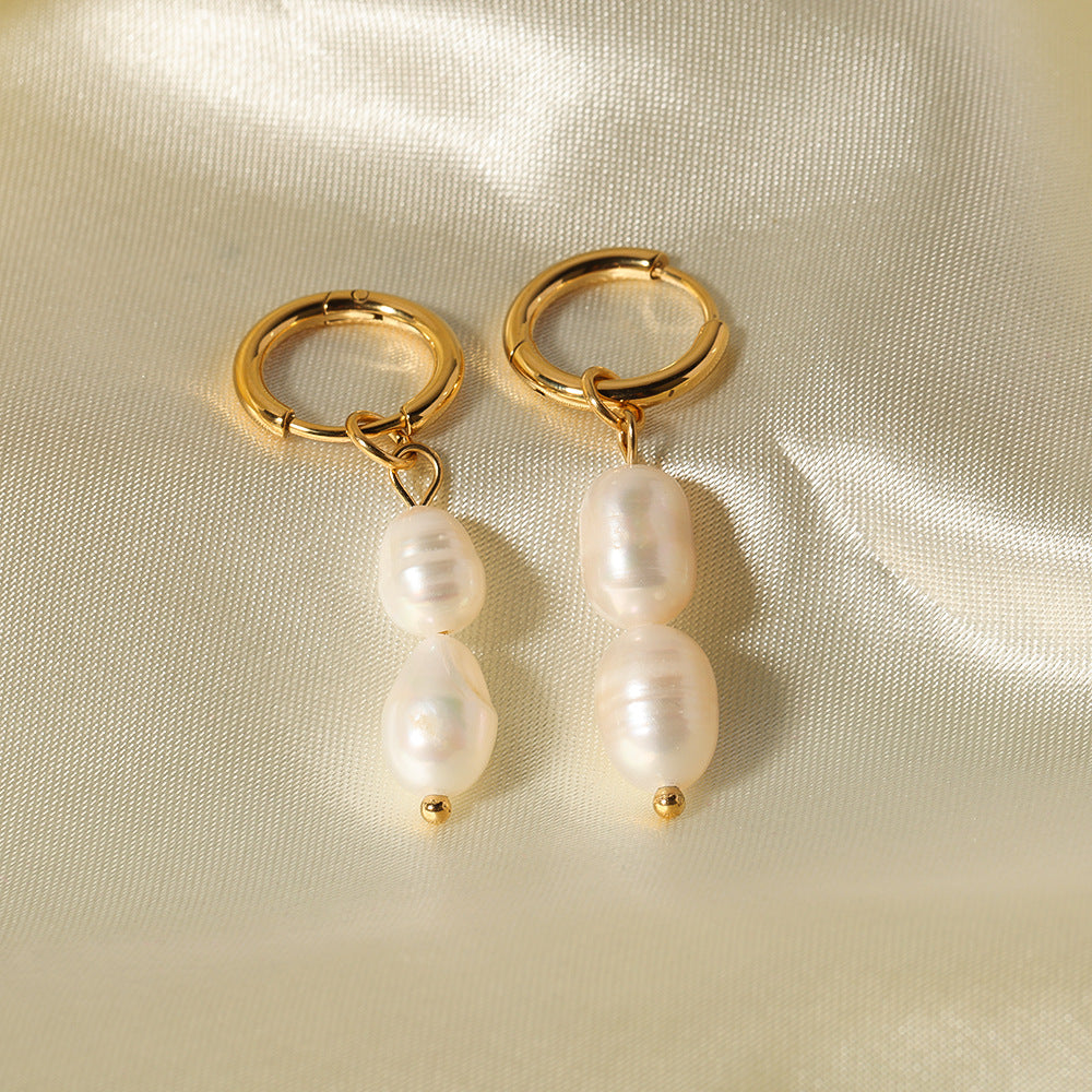 Vintage Baroque-Style Geometric Stainless Steel Earrings with Freshwater Pearl Accents for Women