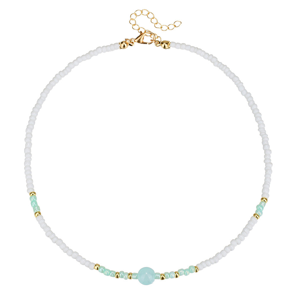 Bohemian Handmade Geometric Glass Beads Necklace Unisex Color-Block Cord Chain