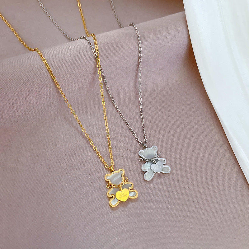 Minimalist Heart Bear Geometric Titanium Steel Plated Collar Necklace for Unisex