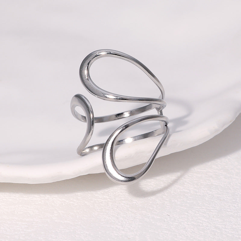 Minimalist Geometric Open Adjustable Stainless Steel Ring with 18K Gold Plating for Women