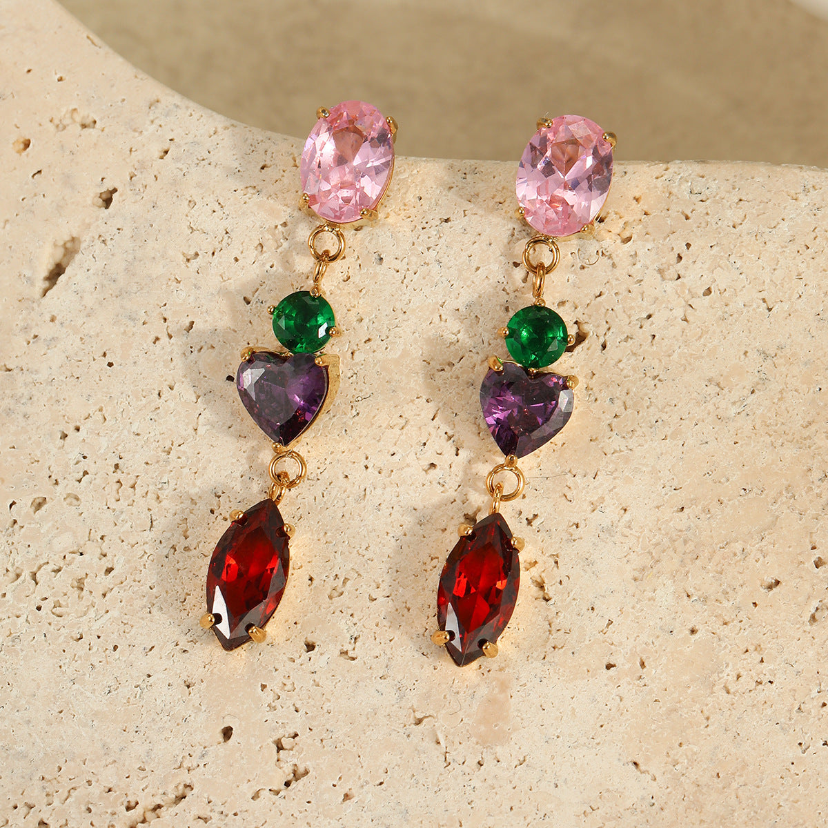 Minimalist Geometric Stainless Steel Earrings with Zircon Inlay for Women