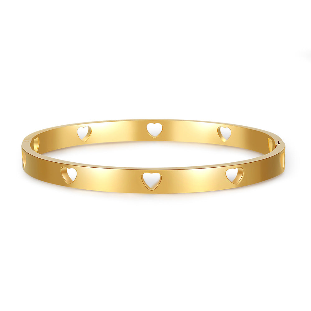 Minimalist Geometric Heart Hollow Titanium Steel Plated Cuff Bracelet Unisex
