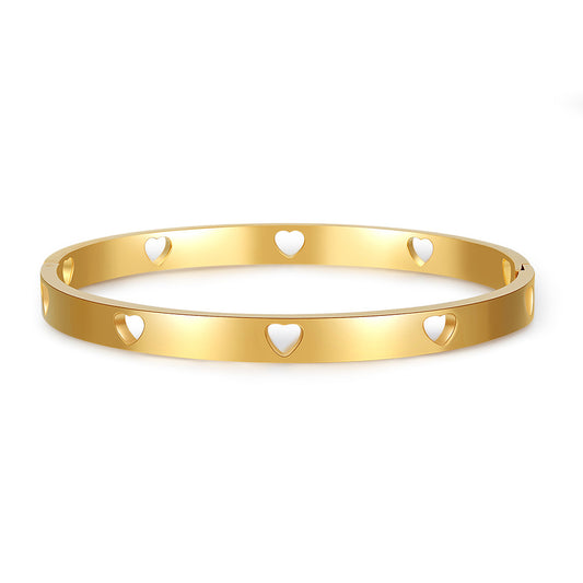Minimalist Geometric Heart Hollow Titanium Steel Plated Cuff Bracelet Unisex