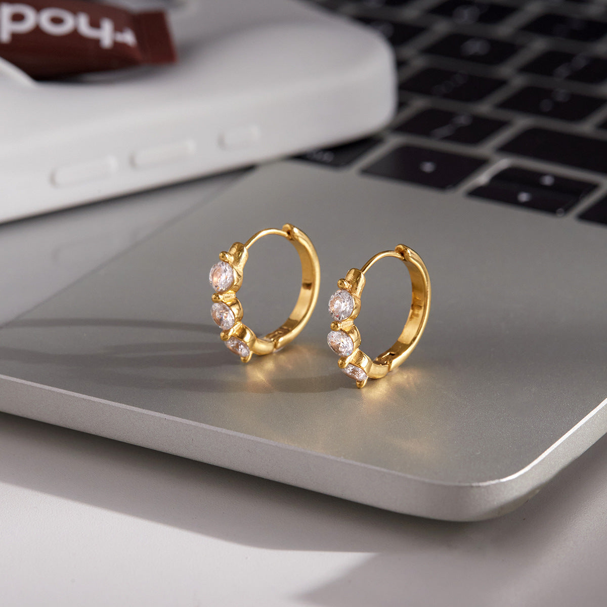 Elegant Geometric Stainless Steel Gold Plated Hoop Earrings with Cubic Zirconia for Women