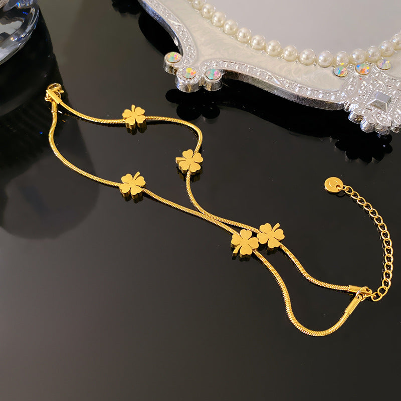 Casual Plated Titanium Steel Star Butterfly Snake Chain Double Layer Bracelet