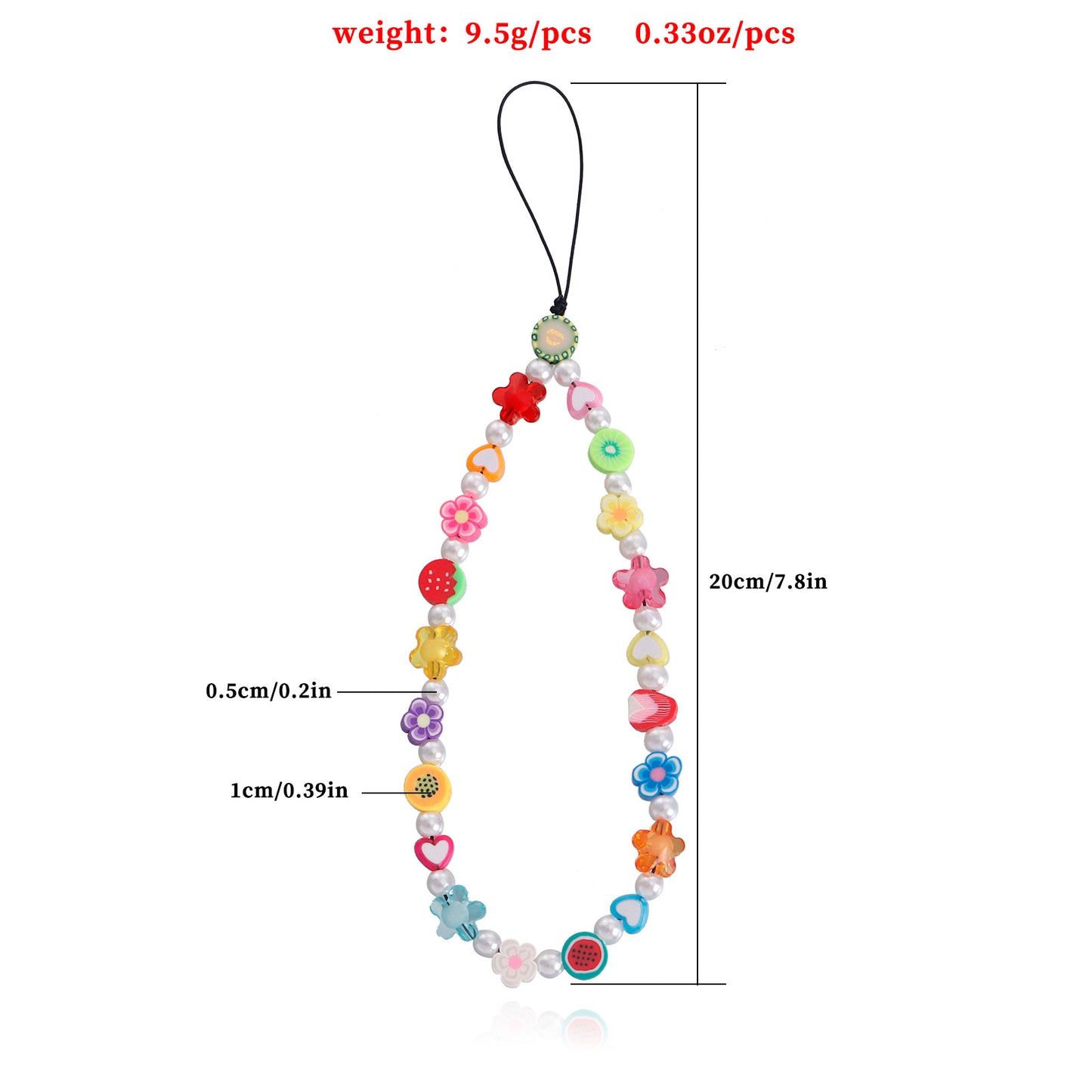 Cordón minimalista con cuentas de arcoíris para teléfono con dije de corazón para mujer, colgante acrílico, cadena chapada
