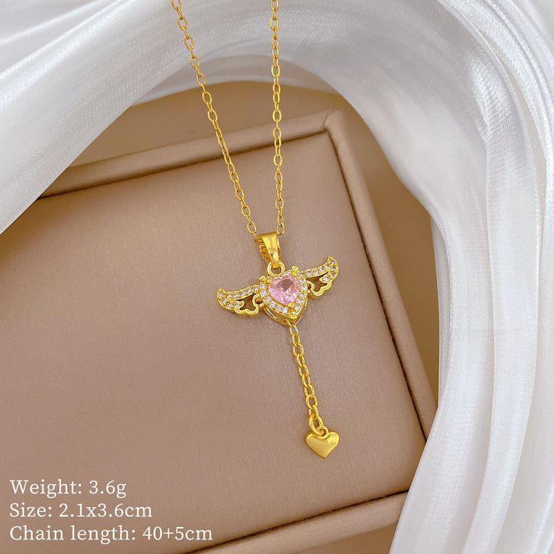 Sweet Minimalist Animal Shape Brass Pendant with Cubic Zirconia Inlay Titanium Steel Necklace for Unisex
