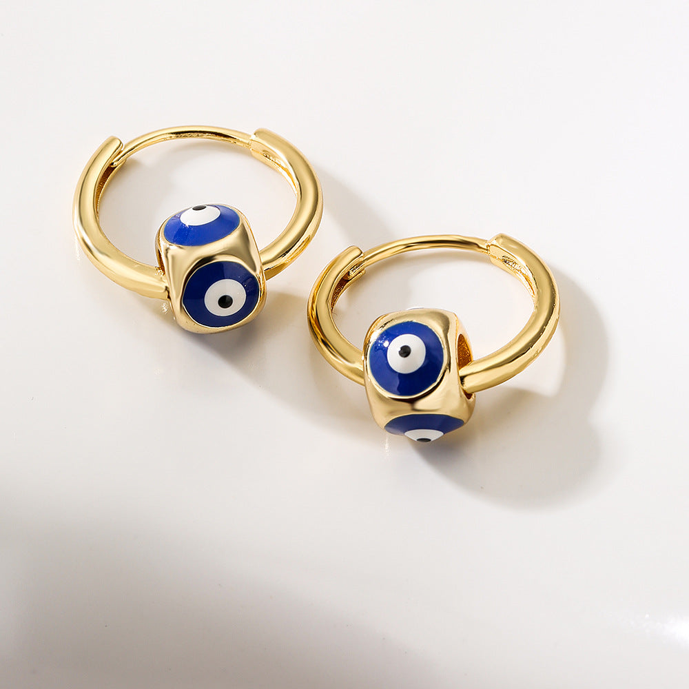 Vintage Evil Eye Geometric Earrings in Copper with Gold Plating and Enamel Finish for Women