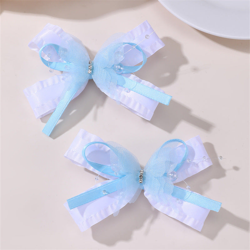 Ribbon Bow Hair Clip with Tassels and Ruffled Detail Ballet Style Hair Accessory for Kids