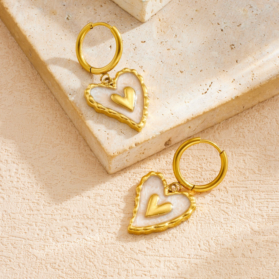 Sweet Casual Gold Plated Drip Oil Heart Stainless Steel Earrings