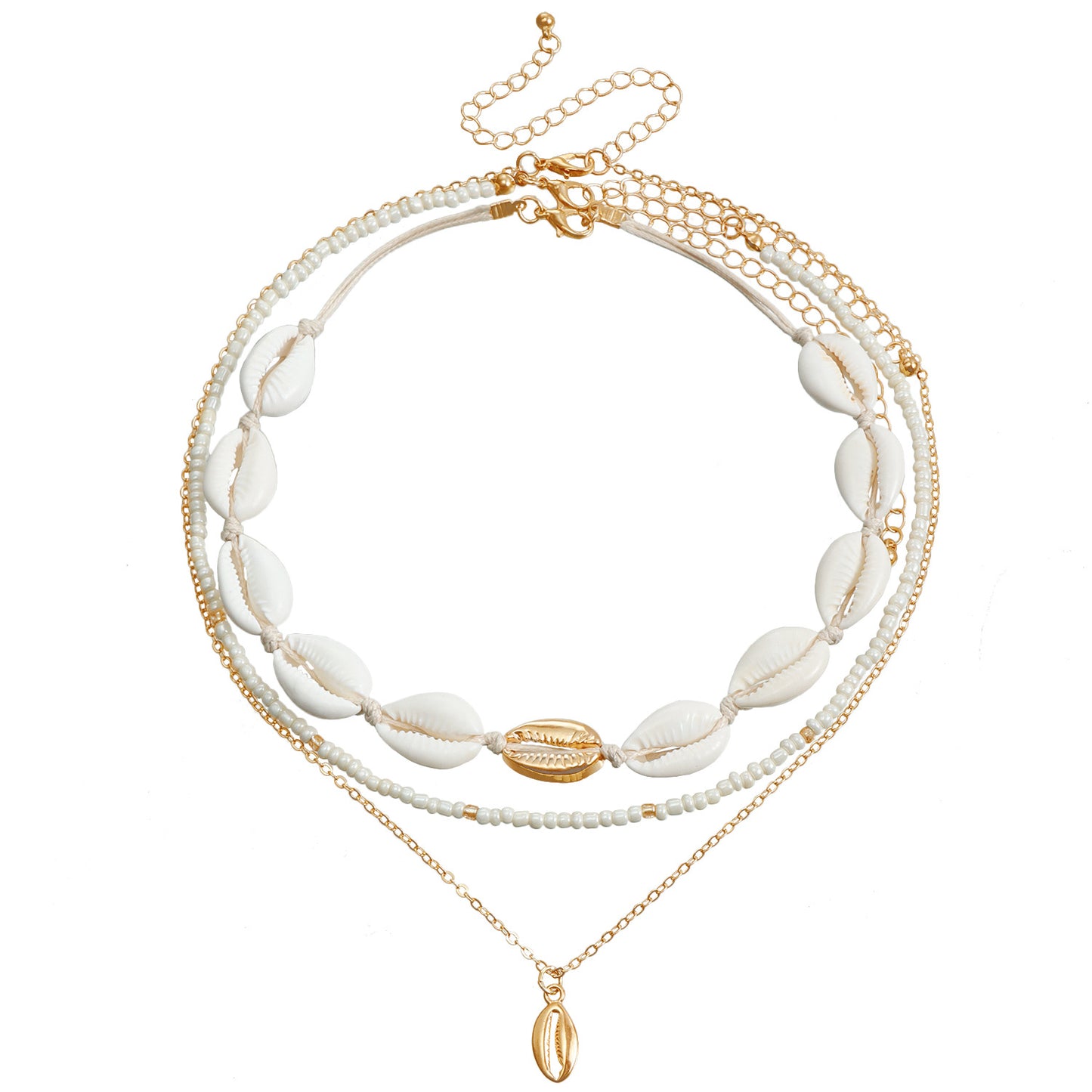 Bohemian Style Geometric Shell Pendant Necklace for Women with Plated Finish and Clavicle Chain