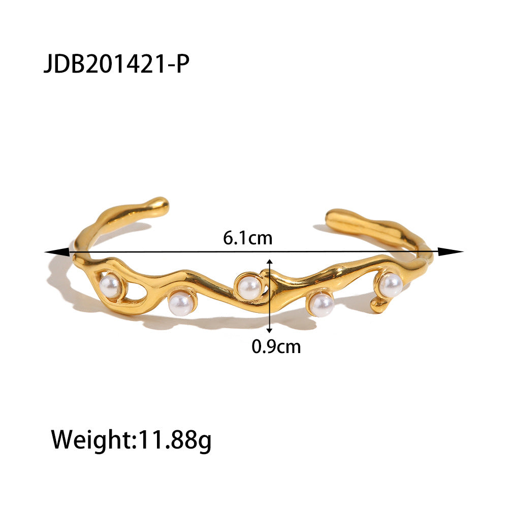 Pulsera geométrica de acero de titanio moderna para mujer con chapado en oro de 18 quilates, brazalete de acero inoxidable hipoalergénico
