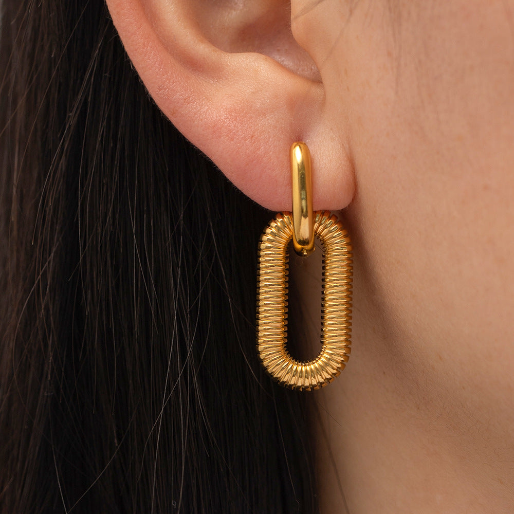 Exaggerated 18K Gold Plated Geometric Square Stainless Steel Earrings for Women