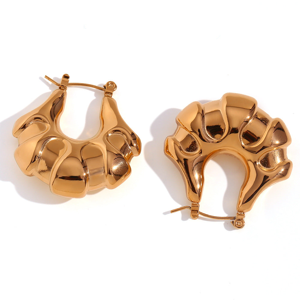 Minimalist Geometric Stainless Steel Hoop Earrings for Women with 18K Gold Plating
