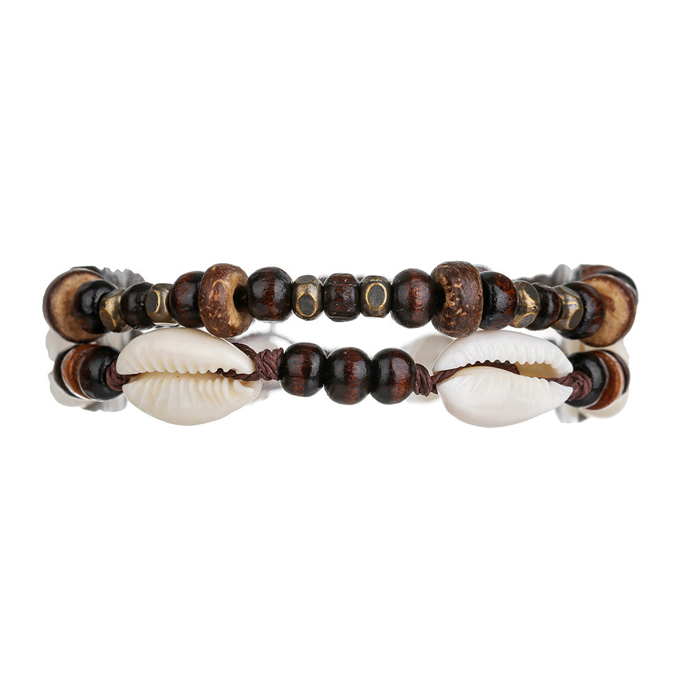 Bohemian Ethnic Geometric Wood Shell Braided Anklet for Men