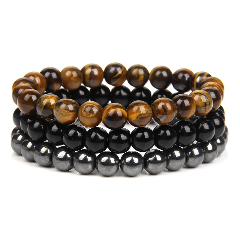 8mm Natural Rose Quartz and Agate Geometric Beaded Bracelet Unisex Crystal Jewelry